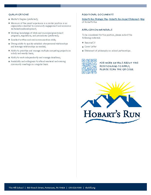 Job description Join the Hobart's Run team as our Executive Director of Community Engagement and Economic Development.